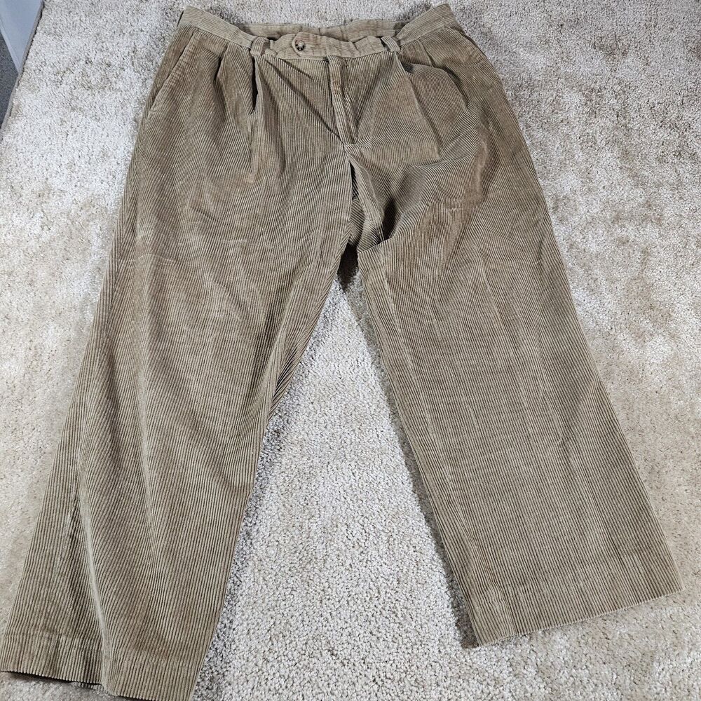 Enro Classic Light Brown Corduroy Flat Front Pants 38x30 Wide Leg EUC
